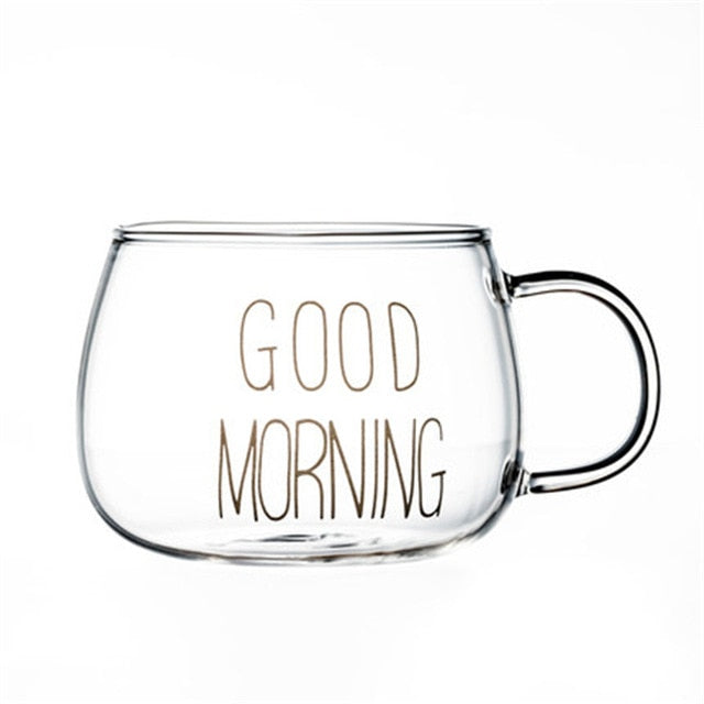 Chic Square Glass Mug Creative Gold Letter Printing Breakfast Milk